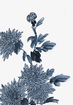 蓝色古典水彩花朵素材