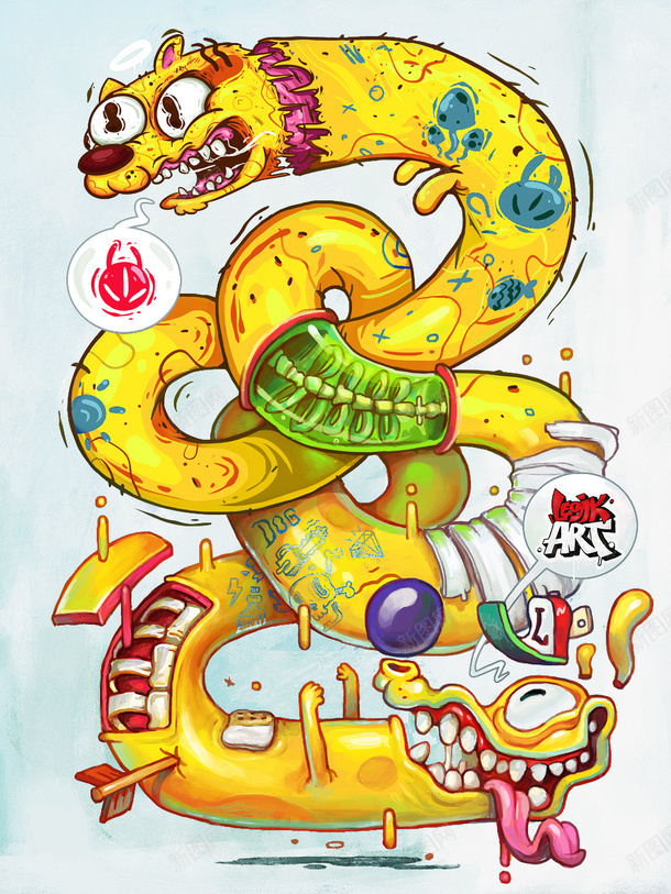 彩绘卡通蛇图案png免抠素材_新图网 https://ixintu.com 创意动物图案 卡通蛇图案 彩绘图案