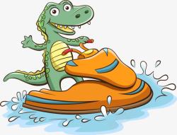 卡通鳄鱼开飞艇素材