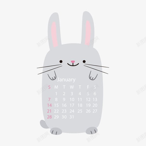 灰色2018年1月兔子动物日历png免抠素材_新图网 https://ixintu.com 2018年1月 2018年日历 兔子 动物 动物日历 灰色