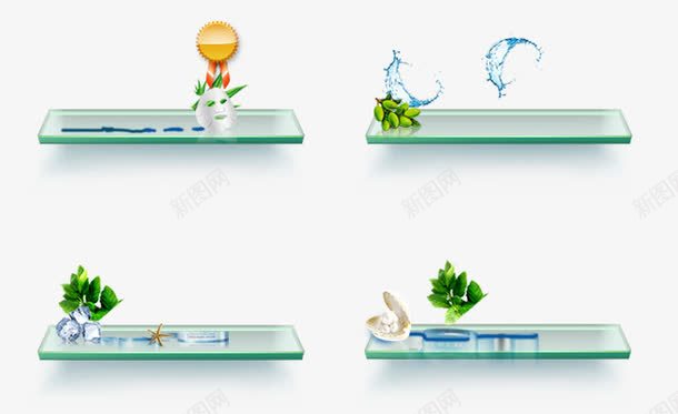 立体玻璃装饰png免抠素材_新图网 https://ixintu.com 树叶 水纹 玻璃 立体 装饰