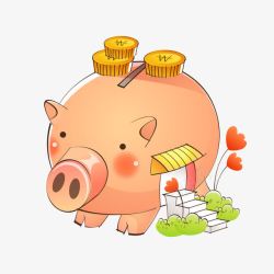 可爱卡通手绘猪存钱罐素材