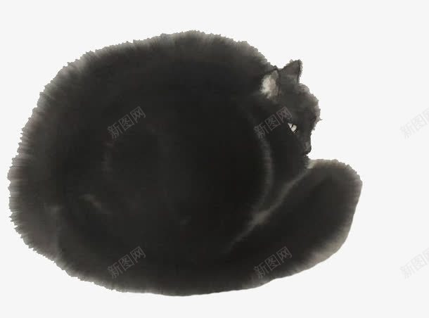 蜷曲黑猫png免抠素材_新图网 https://ixintu.com 手绘 猫科动物 绘画 黑色