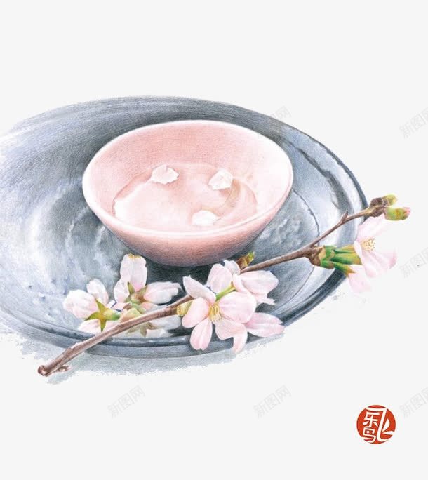 铁盘中的粉色碗和粉色花png免抠素材_新图网 https://ixintu.com 实物 粉色 花