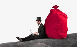大红袋子靠着大红袋子上网的绅士高清图片