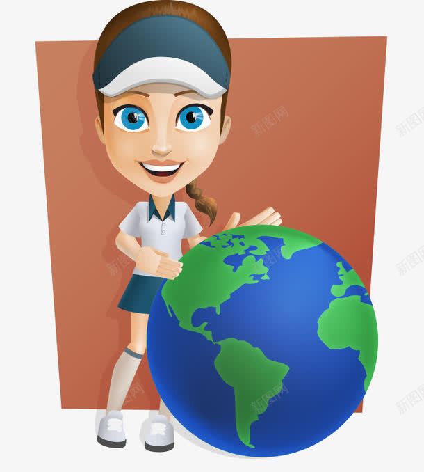 卡通手绘戴帽子运动女孩地球仪png免抠素材_新图网 https://ixintu.com 卡通的人物 地球仪 戴帽子的女孩 手绘的女孩 运动装的女孩