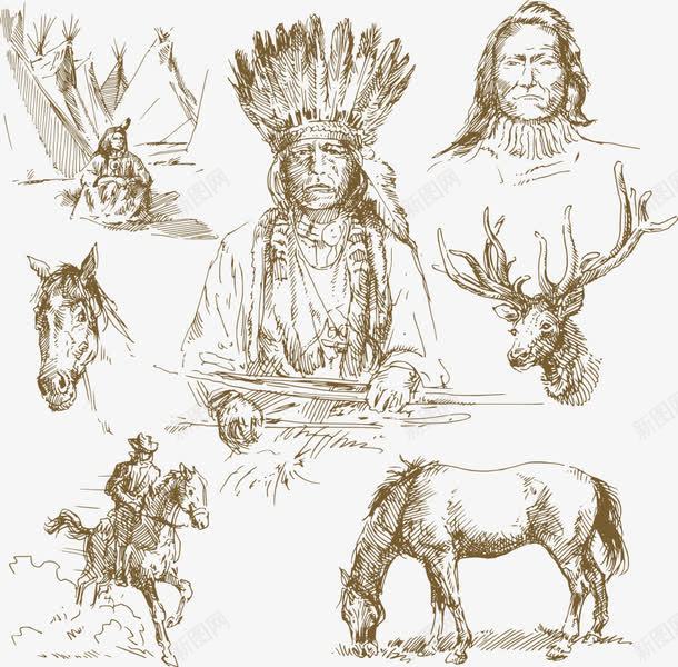 印第安人与马png免抠素材_新图网 https://ixintu.com 人物 卡通人物 卡通矢量人物 印第安人 矢量人物 马 马匹