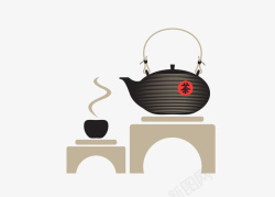 黑色煮茶沏茶矢量图素材