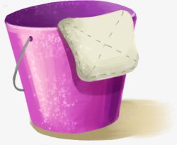 手绘水彩紫色可爱水桶素材