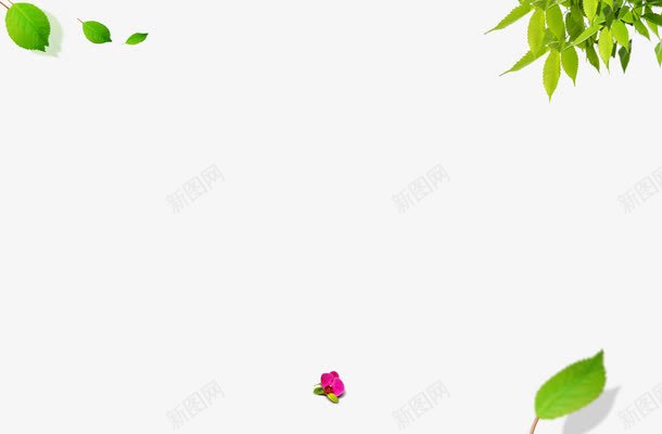 手绘绿色树叶漂浮花朵png免抠素材_新图网 https://ixintu.com 树叶 漂浮 绿色 花朵