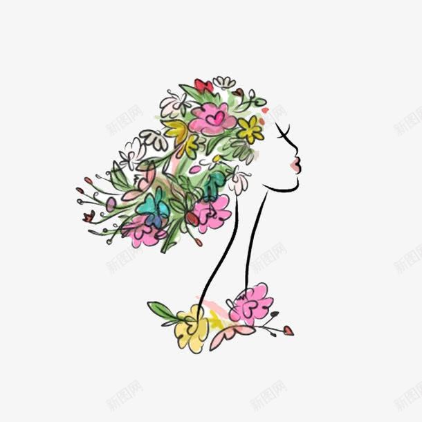 花朵头发png免抠素材_新图网 https://ixintu.com 创意发型 动漫头发 卡通手绘 宣传 彩色 花朵 装饰