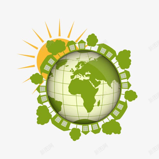 绿色地球和建筑png免抠素材_新图网 https://ixintu.com 建筑 绿色地球 绿色家园