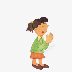 虔心祈祷卡通站着祈祷的女孩高清图片