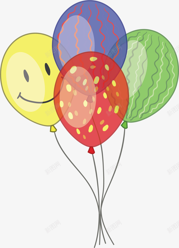 卡通花纹彩色气球矢量图ai免抠素材_新图网 https://ixintu.com 卡通气球 彩色气球 气球 气球束 矢量png 节日气球 矢量图