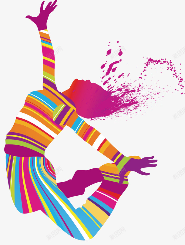 跳舞的女人矢量图ai免抠素材_新图网 https://ixintu.com 创意 女人 彩色衣服 红色头发 跳跃 矢量图