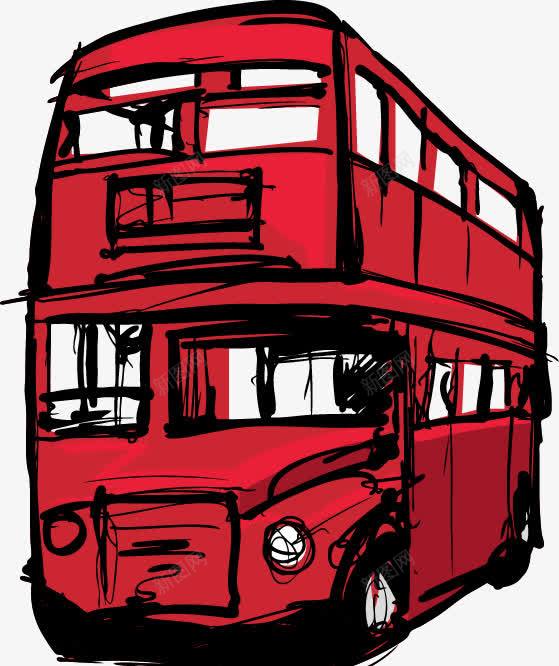 红色手绘公交车图案png免抠素材_新图网 https://ixintu.com 公交车 图案 红色手绘
