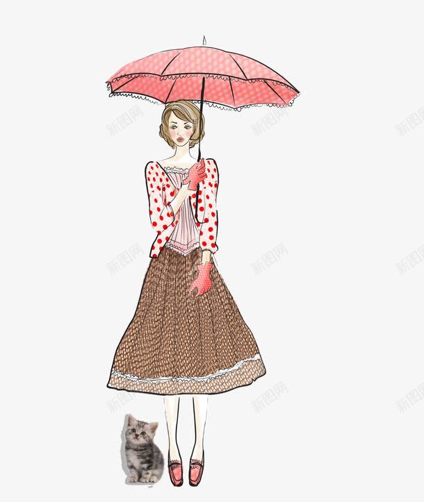 手绘美女png免抠素材_新图网 https://ixintu.com 可爱 手绘 撑着伞的美女