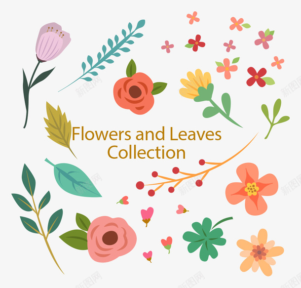 彩色花朵和叶子png免抠素材_新图网 https://ixintu.com 叶子 树叶 植物 花朵