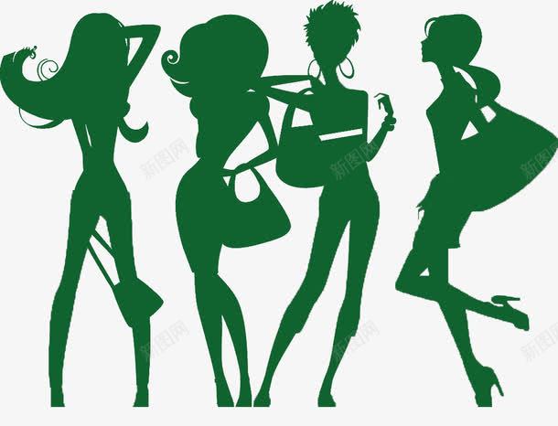 四个绿色的卡通女人剪影png免抠素材_新图网 https://ixintu.com 剪影 女人 素材 绿色