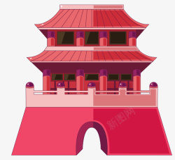 红色中国风塔楼装饰图案素材