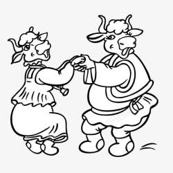 手绘动物卡通快乐的牛夫妻素材