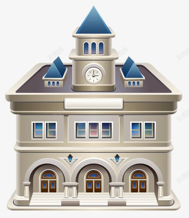 白色小城堡png免抠素材_新图网 https://ixintu.com 卡通 城堡 屋顶 白色 通话 钟
