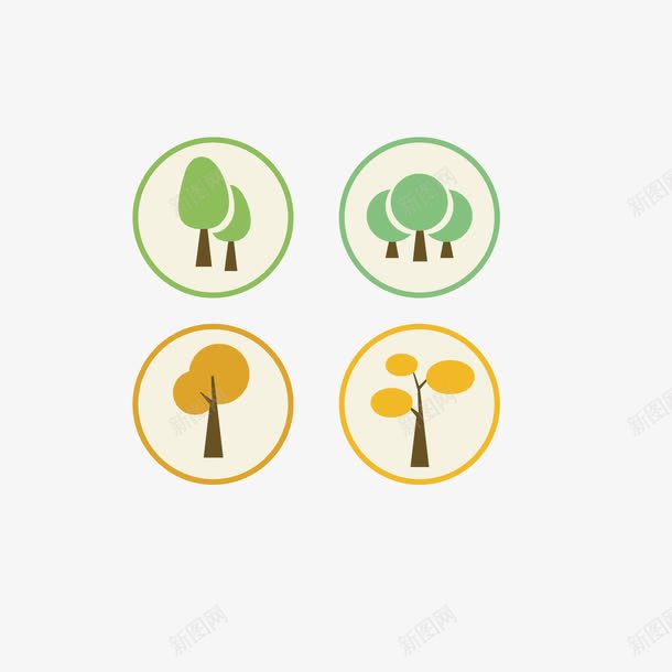 绿色黄色卡通树木png免抠素材_新图网 https://ixintu.com 卡通 树 树笔刷 植物 绿色