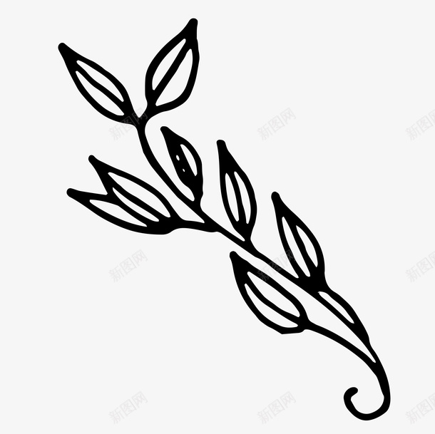 黑色简笔画手绘的树叶图标png_新图网 https://ixintu.com 叶子 手绘树叶 手绘植物 树叶 植物 绿植