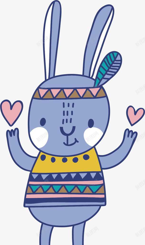 爱心兔子矢量图ai免抠素材_新图网 https://ixintu.com 卡通兔子 卡通手绘 爱心兔子 花色头绳 蓝色 矢量图
