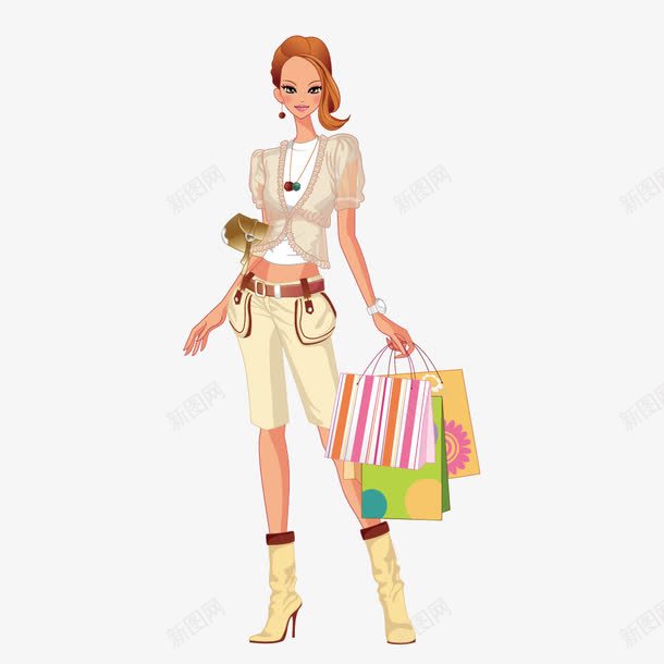 米色套装长靴时尚女性png免抠素材_新图网 https://ixintu.com 服装 服装设计 模特