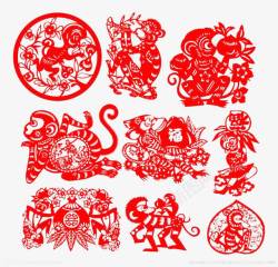 中国风小猴剪纸素材