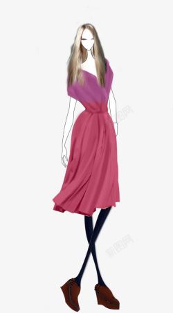 手绘紫色长裙创意素材