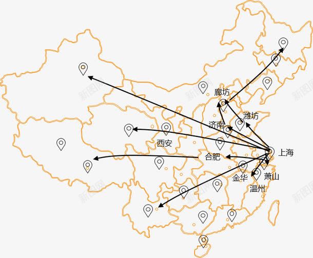 地图png免抠素材_新图网 https://ixintu.com 地名 地图 坐标 箭头 线条 装饰素材