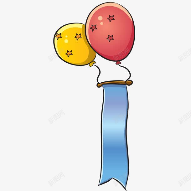 气球飘带png免抠素材_新图网 https://ixintu.com 卡通 手绘 气球 红色 蓝色 装饰 飘带 黄色