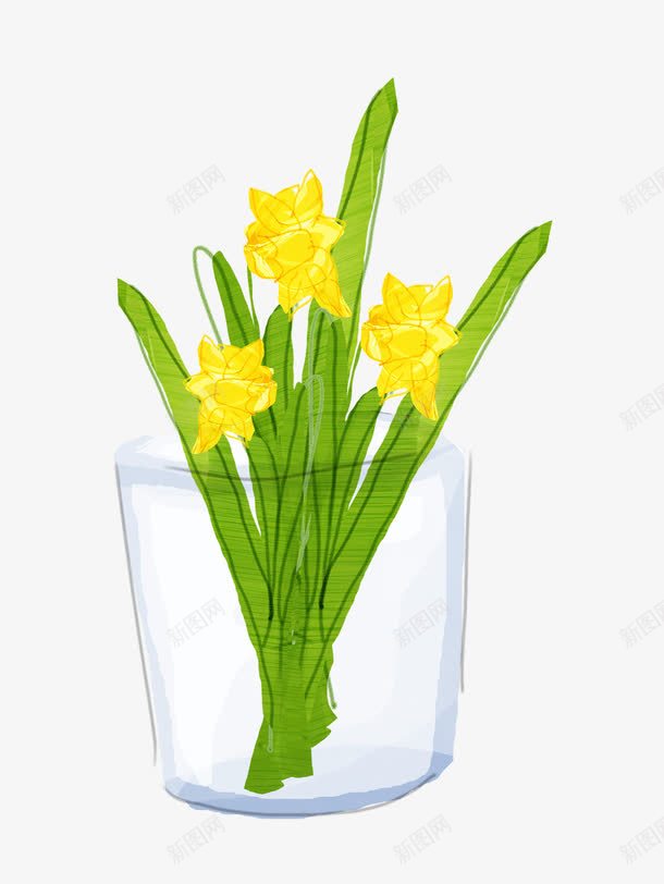 杯中的小黄花png免抠素材_新图网 https://ixintu.com 小花 手绘 杯子 绿叶 黄色