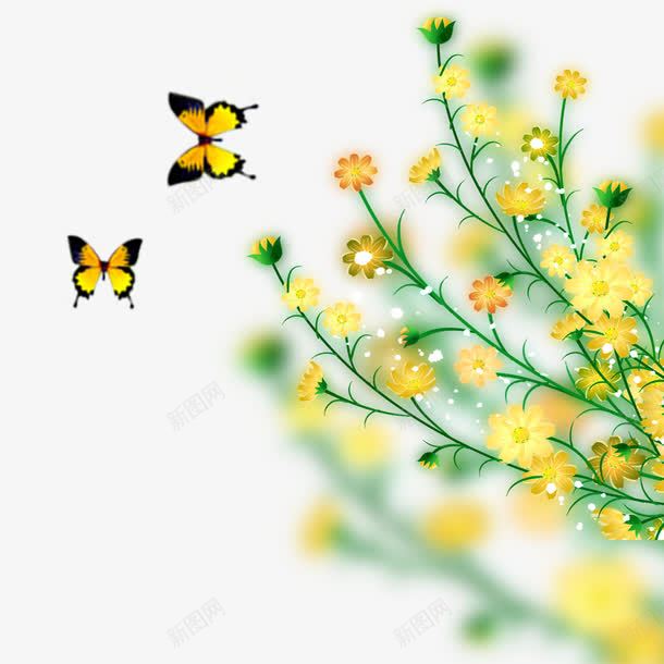 黄色花朵蝴蝶png免抠素材_新图网 https://ixintu.com 花 黄色小花 黄色小花免费下载 黄色的花