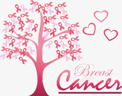 乳腺癌丝带效果红色丝带树抗乳腺癌标志矢量图高清图片