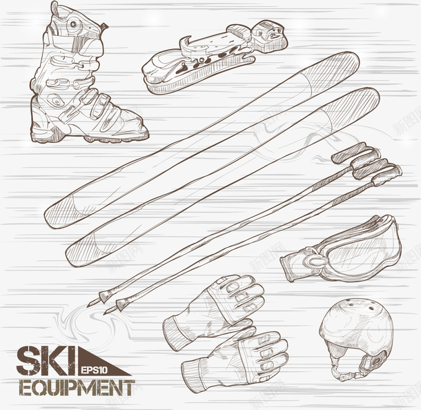 手绘滑雪用品png免抠素材_新图网 https://ixintu.com 手绘 滑雪 运动用品