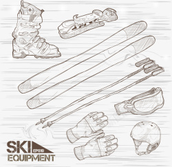 手绘滑雪用品素材