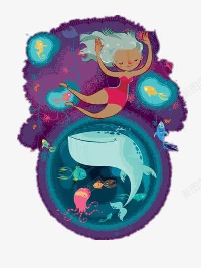 插画png免抠素材_新图网 https://ixintu.com 可爱 女孩 插画 紫色 鲸鱼