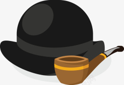 褐色烟斗一个黑色帽子与褐色烟斗矢量图高清图片