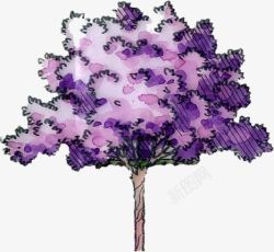 手绘卡通紫色树语素材