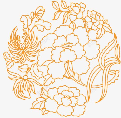 橙色花朵圆形背景png免抠素材_新图网 https://ixintu.com 圆形 橙色 背景 花朵