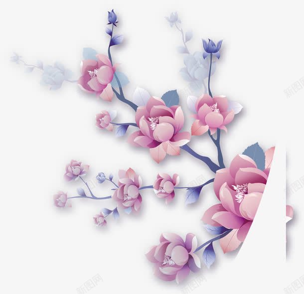 粉蓝花朵装饰png免抠素材_新图网 https://ixintu.com 花朵 装饰