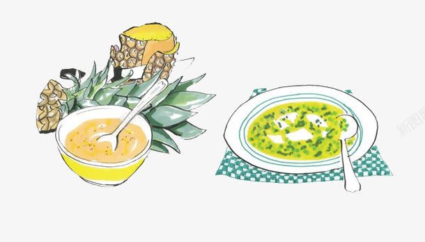 菠萝酱与汤png免抠素材_新图网 https://ixintu.com 卡通 插画 汤 盘子 绘画 菠萝 菠萝酱 食物 餐布 餐饮