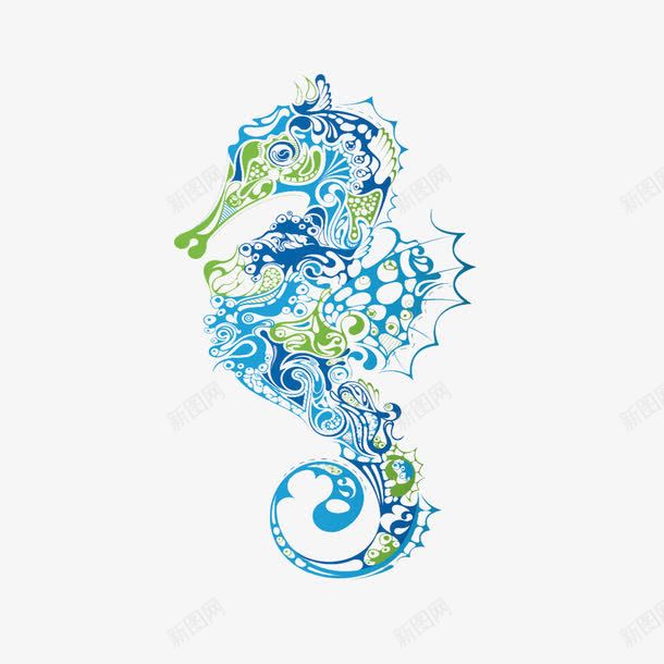 纹案海马png免抠素材_新图网 https://ixintu.com 动物 海 蓝色