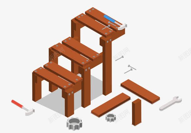 正在安装矢量图eps免抠素材_新图网 https://ixintu.com 台阶 工具 木条 钉子 矢量图