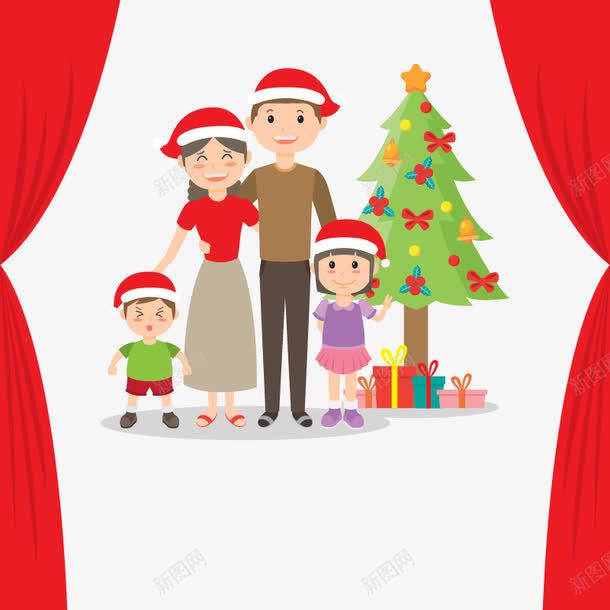 全家过圣诞节png免抠素材_新图网 https://ixintu.com 全家福 团聚 圣诞树 圣诞节 红色幕帘