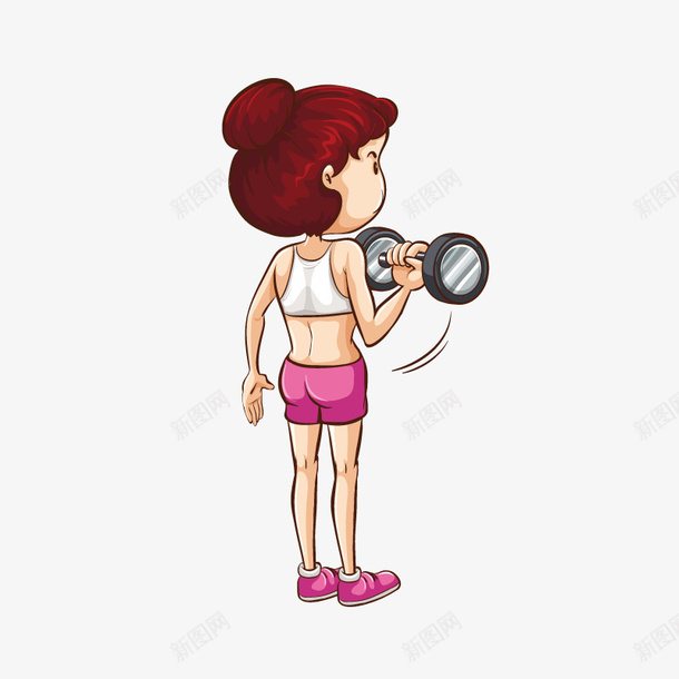 拿着哑铃锻炼的女孩png免抠素材_新图网 https://ixintu.com 健身 减肥 动作 卡通 哑铃 女孩 服装 运动 锻炼