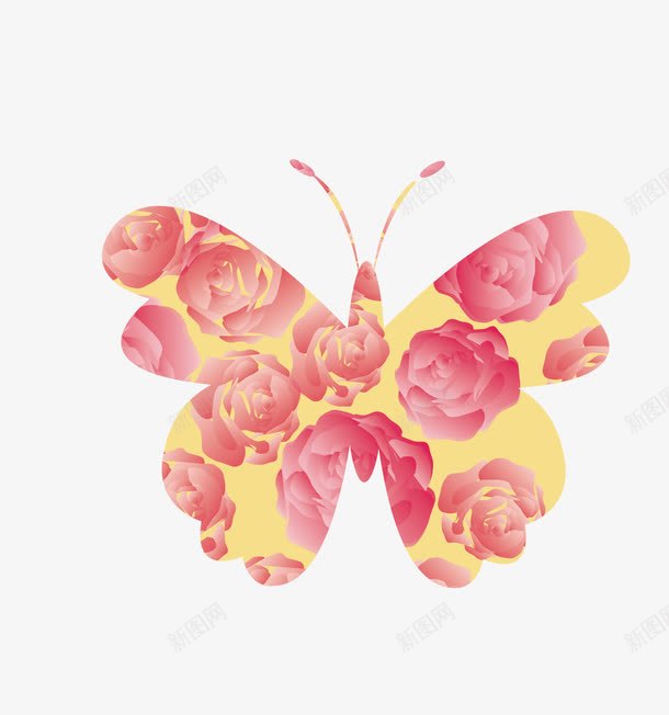 花朵蝴蝶png免抠素材_新图网 https://ixintu.com 填充 玫瑰花 蝴蝶 触角